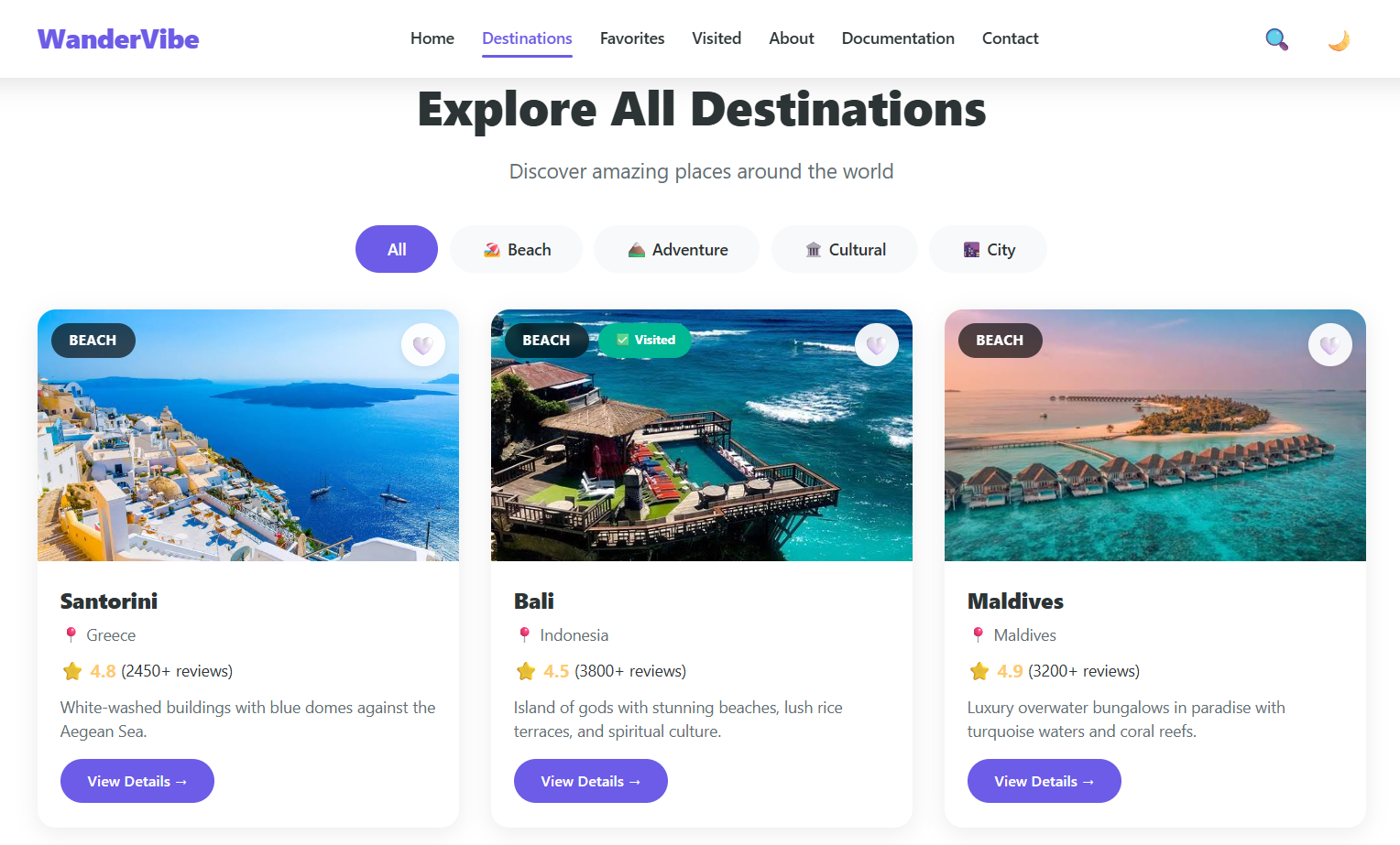 Destinations Page