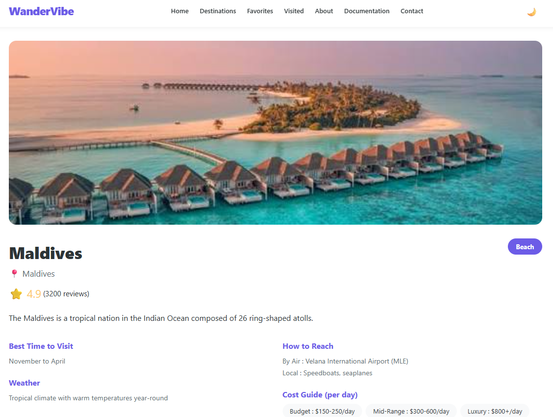 Destination Detail Page